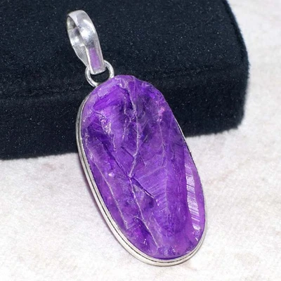 Colgante de piedras preciosas enchapadas en plata 925 de cuarzo de cristal púrpura de 2" GW Foto 1 de 3
