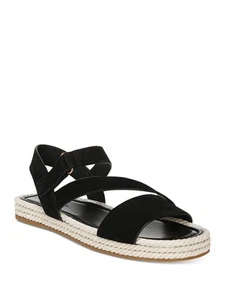 VINCE. Womens Black Strappy Eliana Round Toe Buckle Suede Espadrille Shoes 5 M - Picture 1 of 11