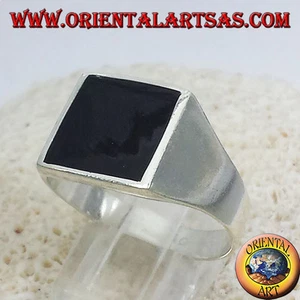 Anello In Argento 925 Semplice Con Onice Piatta 13*13 - Foto 1 di 9