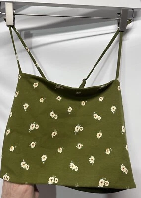Camiseta sin mangas recortada Forever 21 Junior verde floral correas ajustables NUEVA M Foto 1 de 4