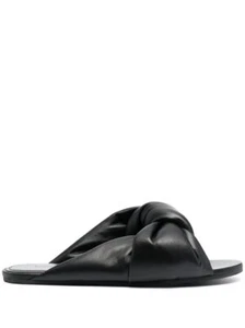 BALENCIAGA Black Knot Twist Detail Flat Open Peep Toe Leather Slide Sandal 36/6 - Picture 1 of 8