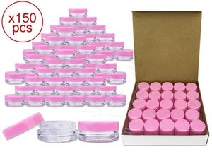 150 Pieces 3 Gram/3ml Plastic Round Clear Sample Jar Containers with Pink Lids  - Picture 1 of 1