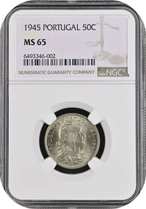 🟥 50 Centavos 1945 Portugal NGC MS65 - Picture 1 of 2