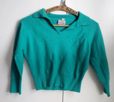 Suéter Bombshell Vintage Años 50 60 MinkLam Darlene Rockabilly Verde Azulado S M Lana Foto 1 de 4