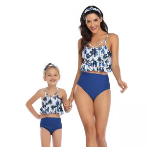 High Waist Bikini Set Mommy Kids Swimwear Summer Mother Daughter Family Swimsuit - Picture 1 of 12