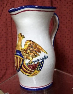 Vtg Italian Hand Made/American Eagle Seal Painted Pottery 10.25"Heritage Pitcher - Picture 1 of 12
