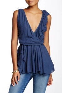 Free People Float Away Tank Blue Sleeveless Elasticized Waist Hobo Sz M - Picture 1 of 8