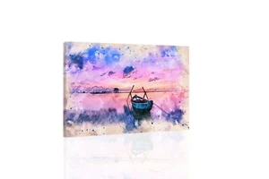 Sunset and Boat - CANVAS OR PRINT WALL ART - Picture 1 of 2