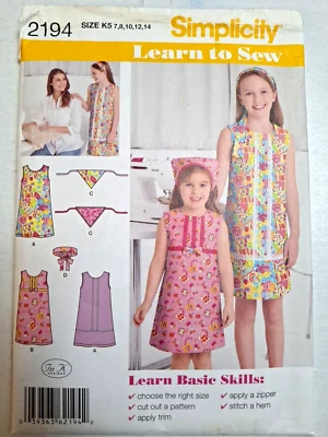 Dress Scarf Headband Girls 7 8 10 12 14 Simplicity 2194 Sewing Pattern Learn Sew - Image 1 of 4