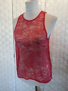 Victoria's Secret Women's Size Medium Pink Sheer Lace Chris Cross Back Sexy Top - Picture 1 of 12
