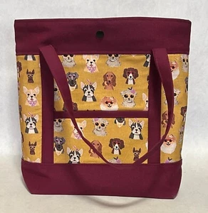 Dog Lover Canvas Tote Bag - Fully Lined with Inside and Outside Pockets and Snap - Picture 1 of 6