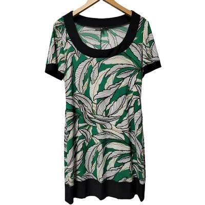 Vestido TIANA B Cuello Redondo Estampado Floral Hojas Negro Verde Elastizado Mujer Talla S Foto 1 de 4