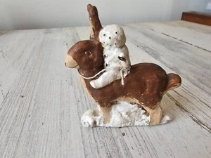 Debbee thibault bunny rabbit snowman rides RARE Easter statue figurine jointed 1 - Picture 1 of 9