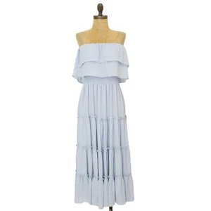 1. Vestido State Midi Sin Tirantes Talla M Niveles Volantes Calado Azul Bebé Claro B70 - Imagen 1 de 7