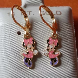 14K Gold Filled PINK MINNIE MOUSE hanging Earrings / Teenager / Little Girl USA - Picture 1 of 2