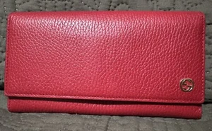 Gucci Pebbled Calfskin Interlocking G Continental Wallet Red - Pre-Owned - Picture 1 of 21