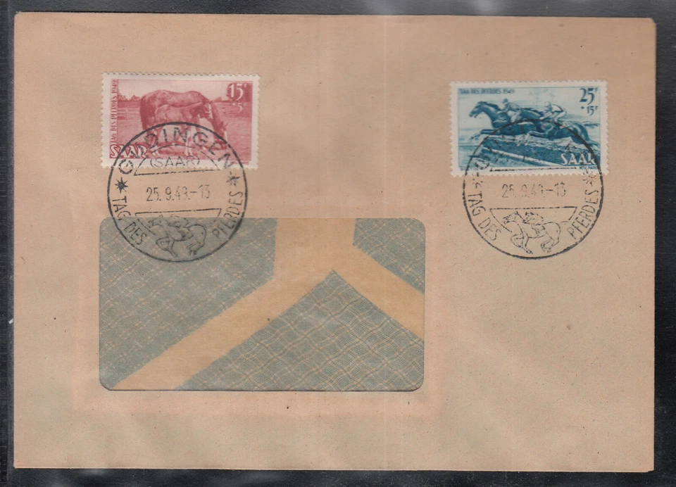SAAR THE SAARLAND of beautiful Cover FDC 1949 - Day of the horse - Image 1 of 1