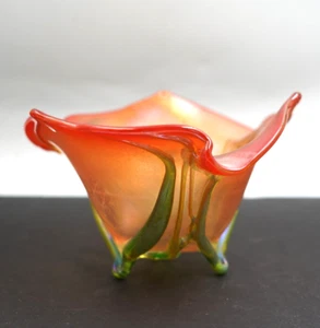 Mundgeblasenes Kunstglas vom Künstler Loren Chapman Schale orange & grün signiert - Bild 1 von 7