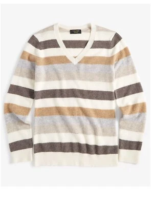 Suéter listrado gola V Charter Club cashmere 100% cashmere novo com etiquetas - Imagem 1 de 4