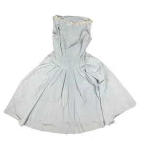 Vintage 1960s 70s fit and flare sleeveless dress size 9 blue x white - Picture 1 of 6