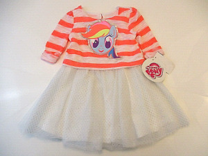 MY LITTLE PONY Dress Girls 18 mos Neon Coral Sparkly Tulle Skirt Hasbro NWT