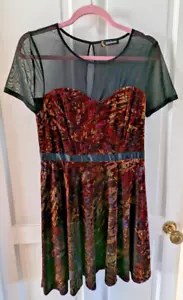 KALEIDOSCOPE DRESS BROWN MULTI SHORT SLEEVES ROUND NECK NET BODICE SIZE 12 - Picture 1 of 11