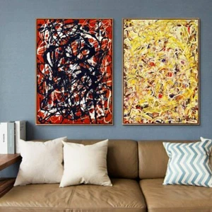 Framed Canvas Art Combo Painting 2 PCS by Jackson Pollock Living Room Home Decor - Picture 1 of 14