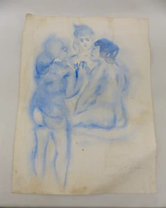 Acuarela de Alfred Kohler Schwabach (1916 - 1984) Tres mujeres en azul - Imagen 1 de 8