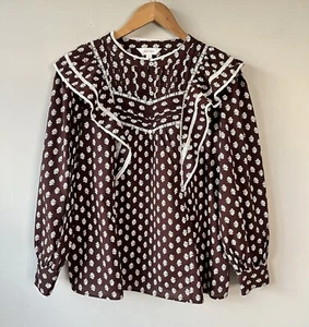Blusa PER UNA Marrón Blanco Talla 14 Fabulosos Volantes 100% Algodón Borde de Encaje En muy buena condición - Imagen 1 de 17