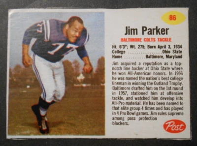 1962 Post Cereal #86 JIM PARKER Baltimore Colts VG/EX - Image 1 of 2