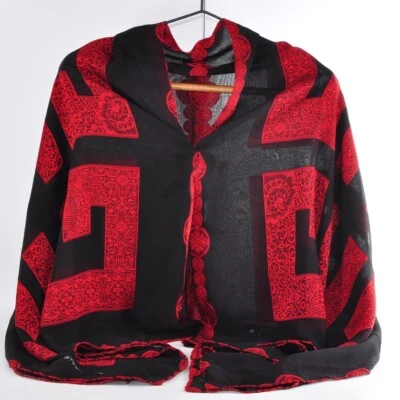 GIVENCY Diseño Estola Chal Envoltura 51% SEDA 49% ACETATO ITALIA Negro Rojo Grande Años 90 Foto 1 de 4