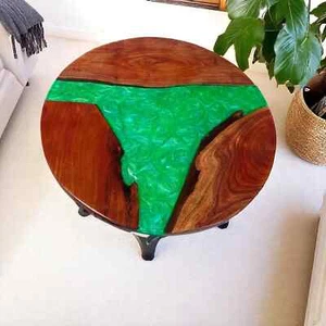 Mesa de centro de madera epoxi verde / Mesa consola de resina / Hecha a pedido / Solo superior - Imagen 1 de 10