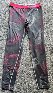 Nike Pro Combat DriFit Leggings Womens Large Gray Pink Swirl Yoga Elastic Waist - Picture 1 of 23