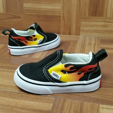 Vans Classic Slip On (Toddler Size 4) Skate Sneaker Shoes Black/Red Flames