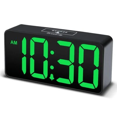 Reloj despertador digital pequeño pantalla de números grandes USB puerto de carga atenuador Foto 1 de 4