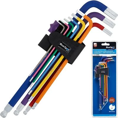 BlueSpot Extra Long Colour Coded Ball End Metric Hex Key Set 9pc 1.5-10mm - Image 1 of 4