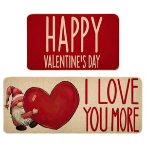 Happy Valentines Day Decorative Kitchen Mats Set of 2 Non-Slip Absorbent Rug ... - Picture 1 of 6