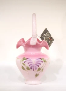 Cesta Rosalene Fenton Art Glass 7", HP, LTD/1950, Colección Honor - Imagen 1 de 9