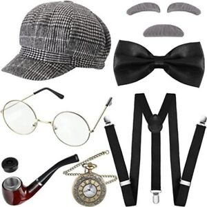 Men Party Costume1920s Gangster Instant Kit Accessories Hat Braces Watch Gatsby