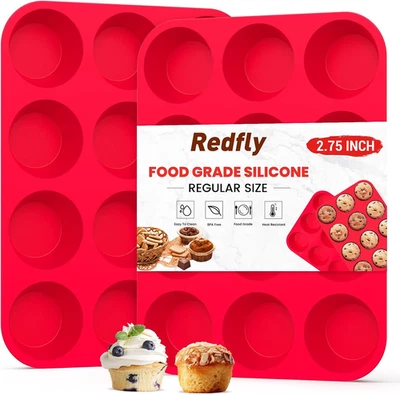 Redfly 2 Pack Silicone Muffin Pan & Cupcake Pans for Baking - 12 Cup Regular Siz - Image 1 of 4