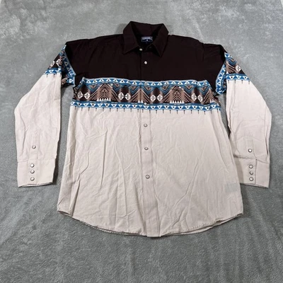 Panhandle Shirt Mens Large Brown Aztec Western Pearl Snap Long Sleeve Rodeo - Image 1 of 4