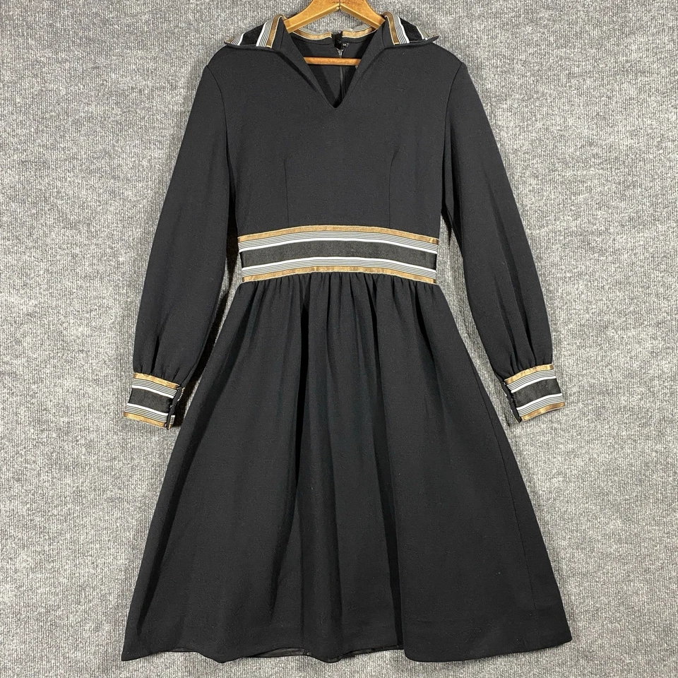 Vestido Camisa Ranelle Vintage Años 60 Talla Pequeña Cuello Negro Manga Larga Mod Hippie Foto 1 de 4