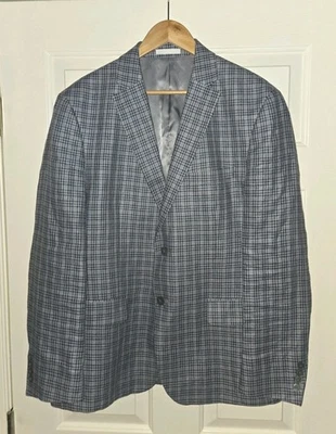 Chaqueta Blazer Ralph Lauren Etiqueta Negra 100% Lino Azul Negro Cuadros 43R 2 Botones Foto 1 de 4