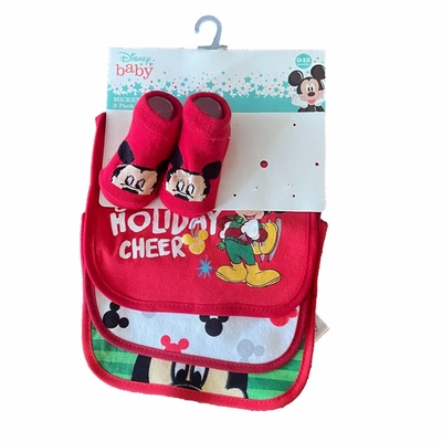 Disney Minnie Mouse INFANTE Set de 3 baberos y un botín tema navideño 0-12 nuevo Foto 1 de 4
