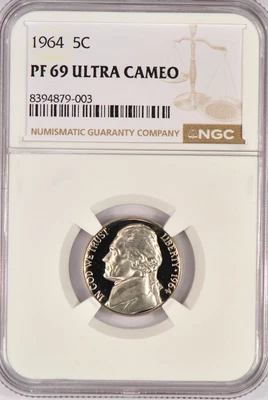 1964 Jefferson Nickel Proof NGC PF 69 ULTRA CAMEO PR69DCAM Frosty Coin 5C - Image 1 of 2