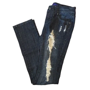 Miley Cyrus Jeans Max Azria Distressed Size 3 Juniors Dark Denim Ripped Shredded - Picture 1 of 12