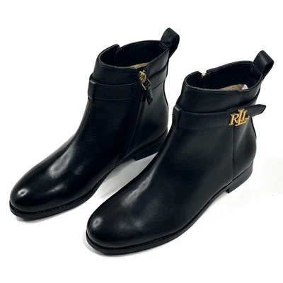 Botines Lauren Ralph Lauren Briele para mujer de cuero negro talla Logo Oro 6B Nuevo Foto 1 de 4