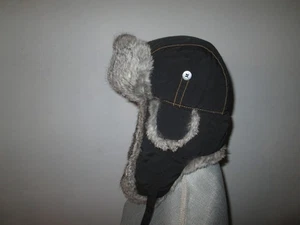 MAD BOMBER Hat Kids Youth Black Trapper w/ Rabbit Fur Ear Flaps Size Large - Picture 1 of 6