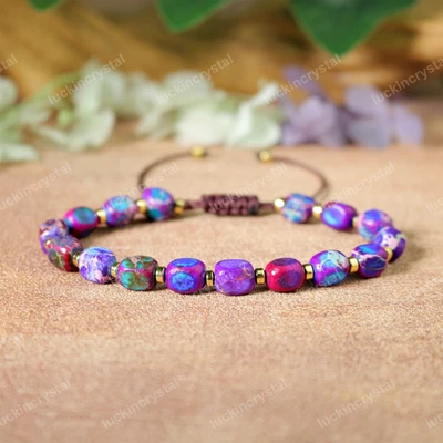 Pulsera hecha a mano delicada con cuentas de cubo de jaspe sedimento marino galaxia Foto 1 de 4