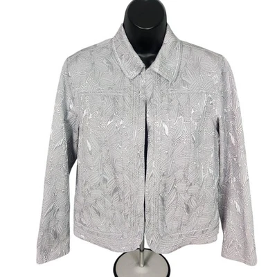Chaqueta tapiz gris plateado Laura Ashley para mujer talla mediana elástica gancho y ojo Foto 1 de 4